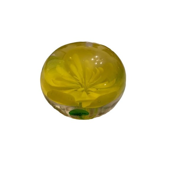 Round Globe Paperweight Yellow Flower 2.2"d x 1.8"h - Picture 2 of 7